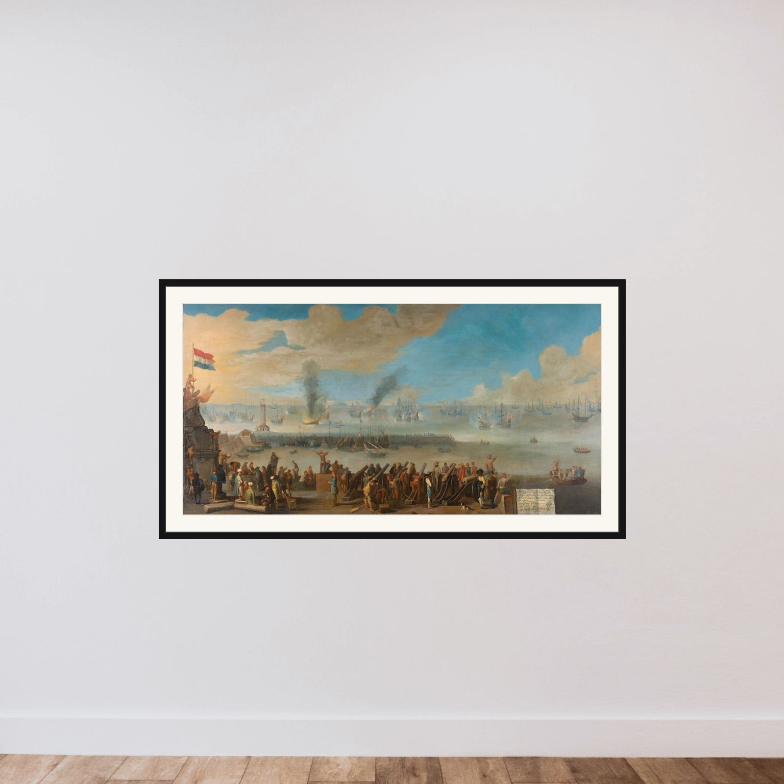 The Battle near Livorno (14 March 1653) framed — shown to scale