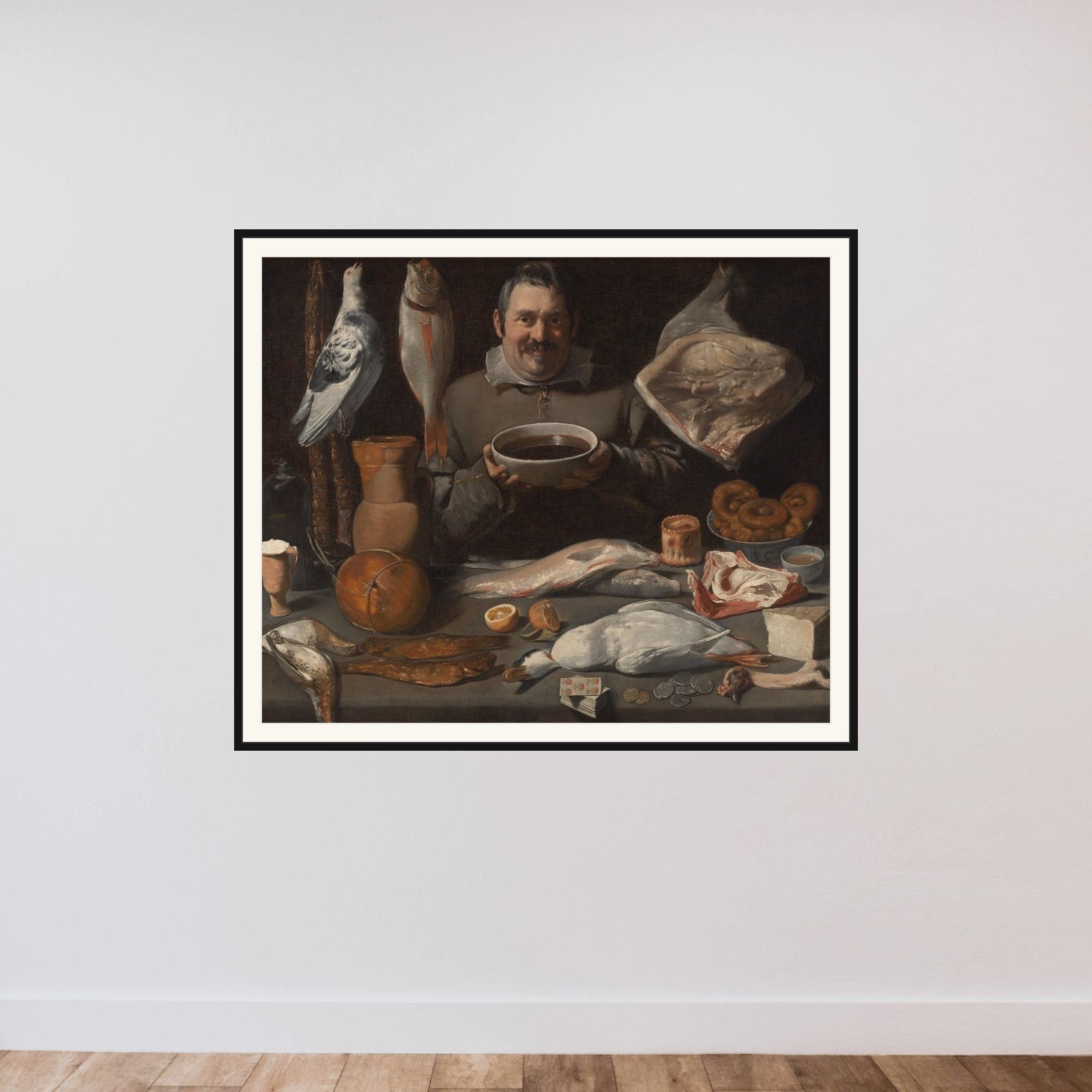 Kitchen Scene (Bodegone) framed — shown to scale
