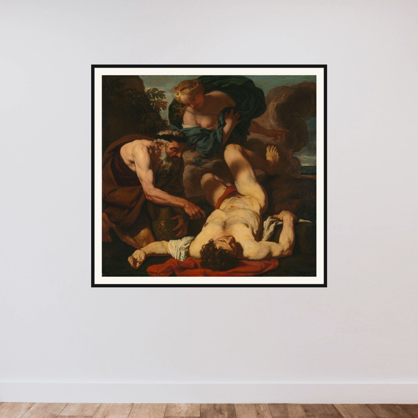 Selene and Endymion (formerly entitled The Death of Orion) framed — shown to scale