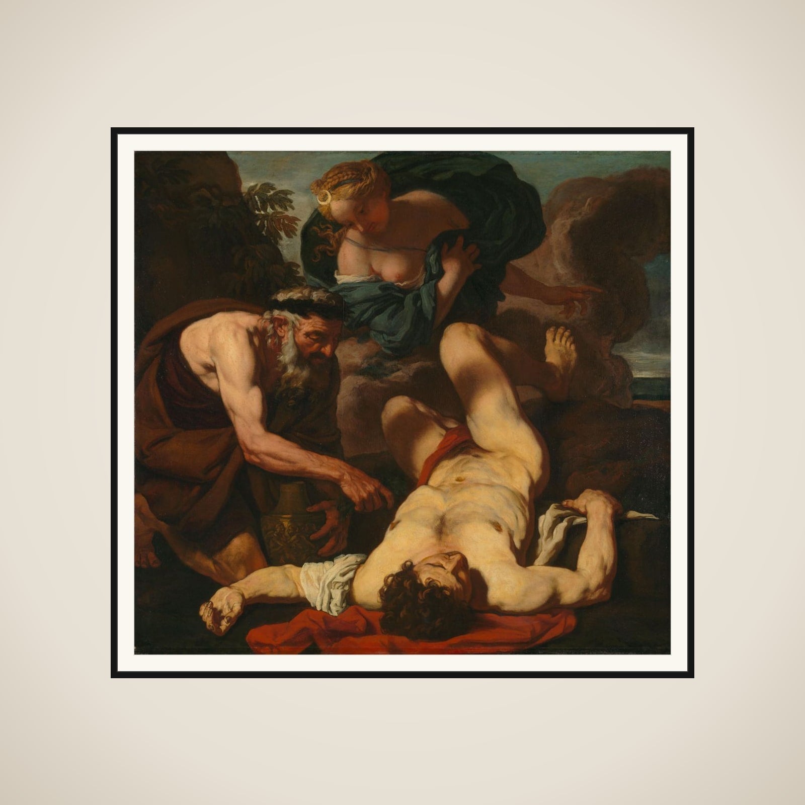 Selene and Endymion (formerly entitled The Death of Orion) framed