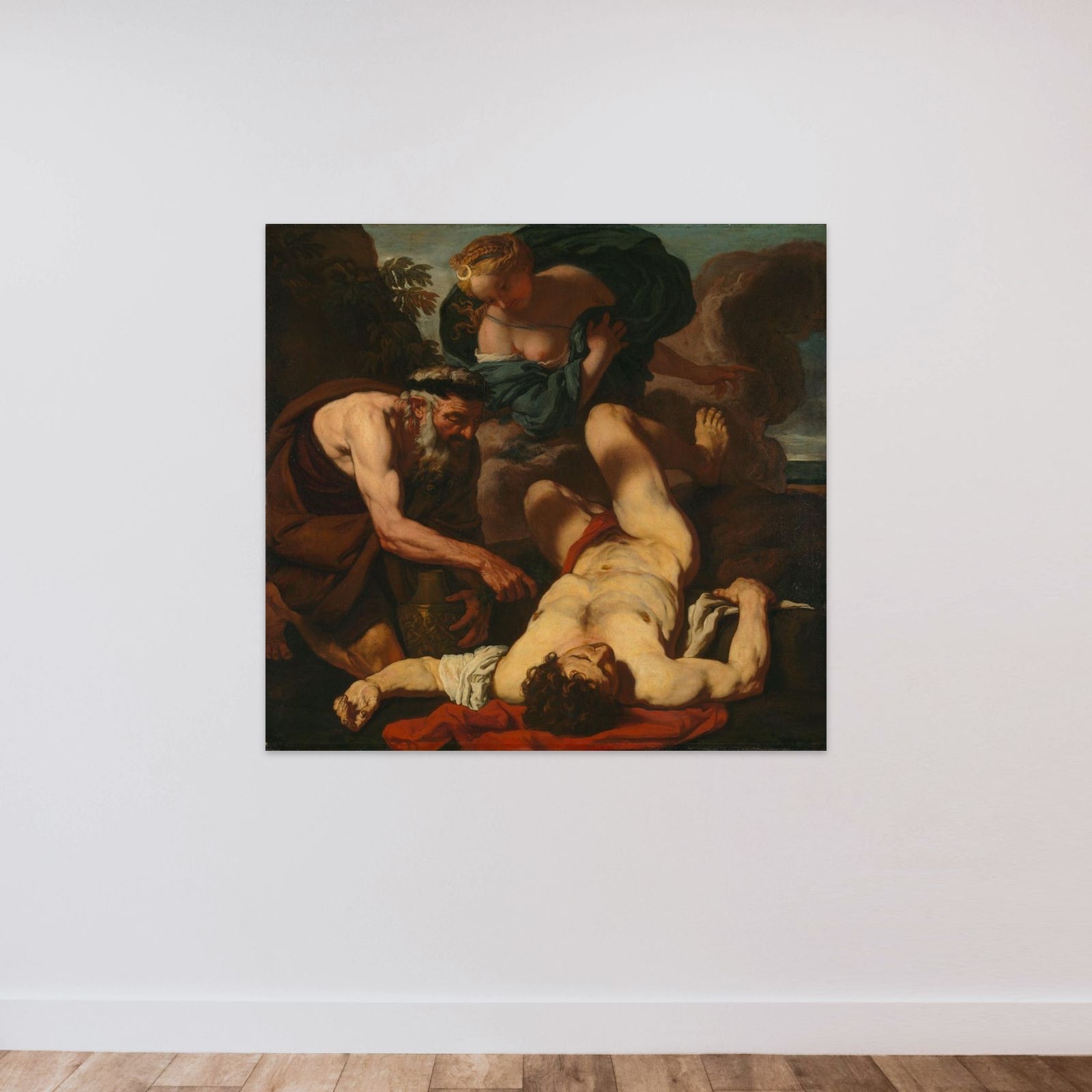 Selene and Endymion (formerly entitled The Death of Orion) unframed — shown to scale