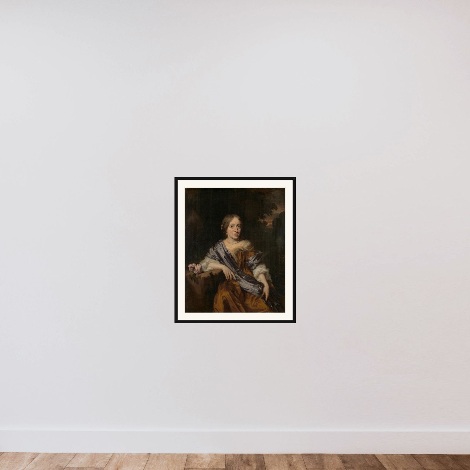 Portrait of Catharina Pottey, Sister of Willem and Sara Pottey framed — shown to scale