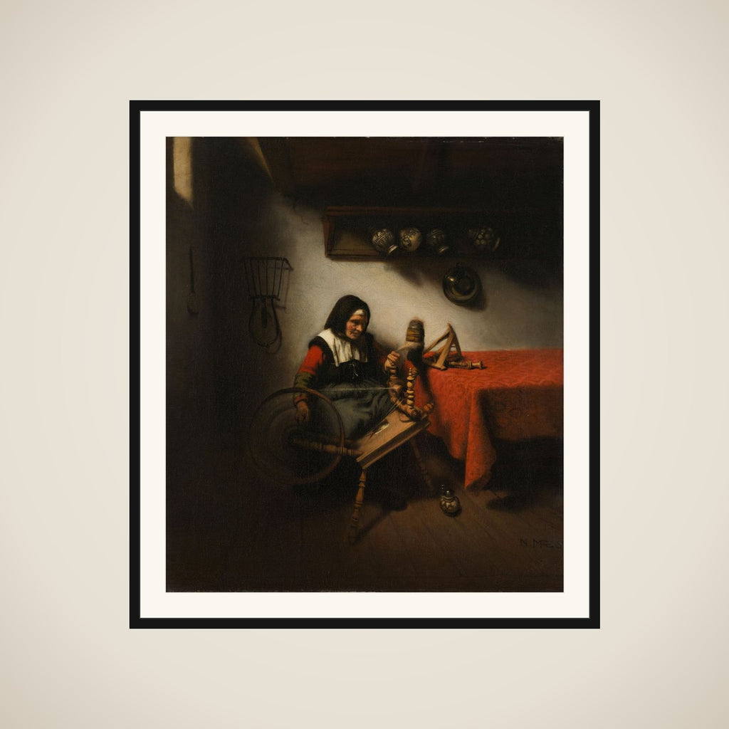 Old Woman Spinning framed