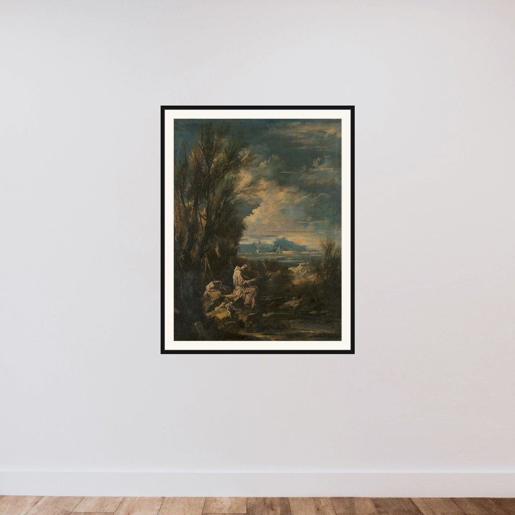 Landscape with Saint Bruno ? framed — shown to scale