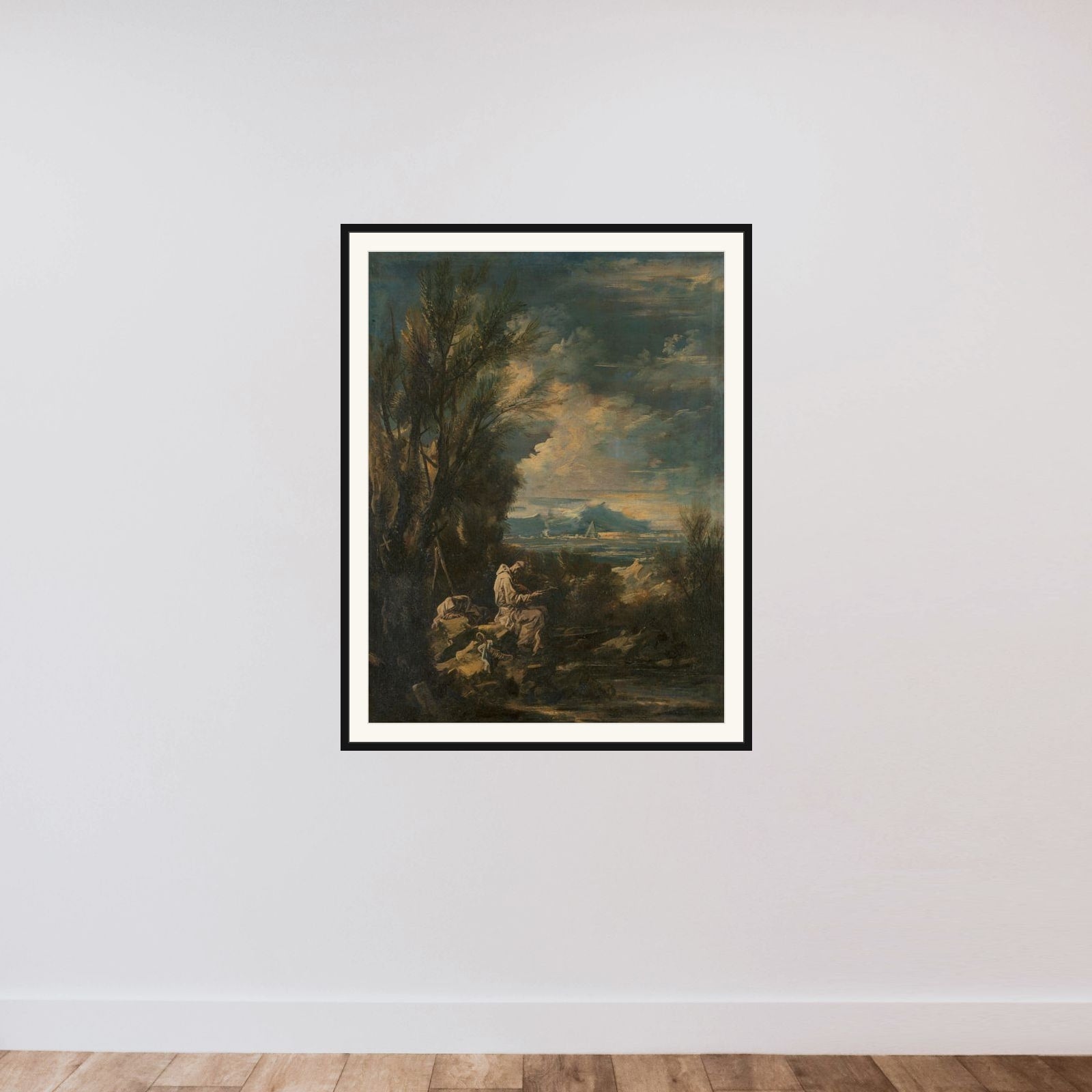 Landscape with Saint Bruno ? framed — shown to scale