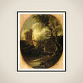 Landscape with Hermit, Pilgrim and Peasant Woman framed