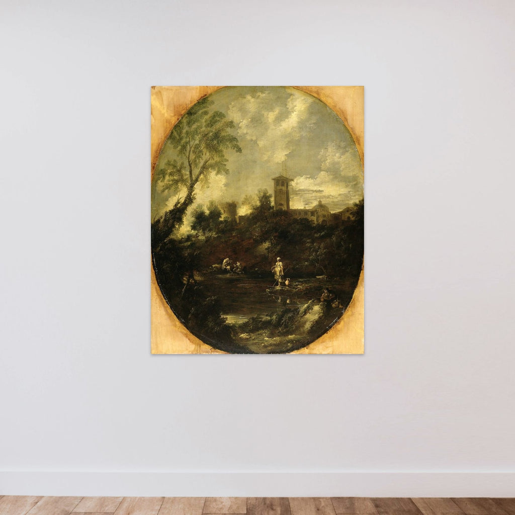 Landscape with Monks, Pilgrim and Peasant Woman unframed — shown to scale