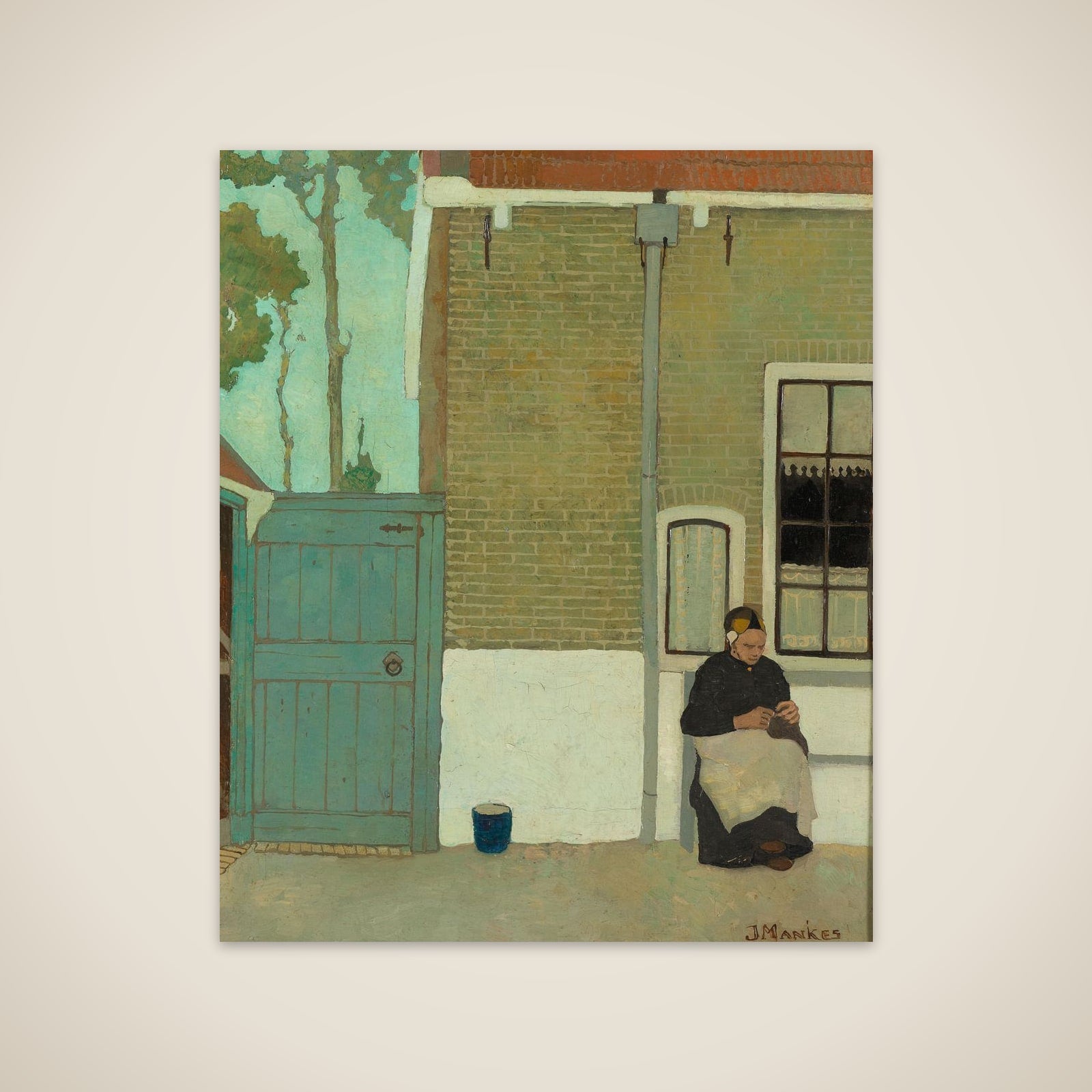 Vrouw voor haar huis unframed print