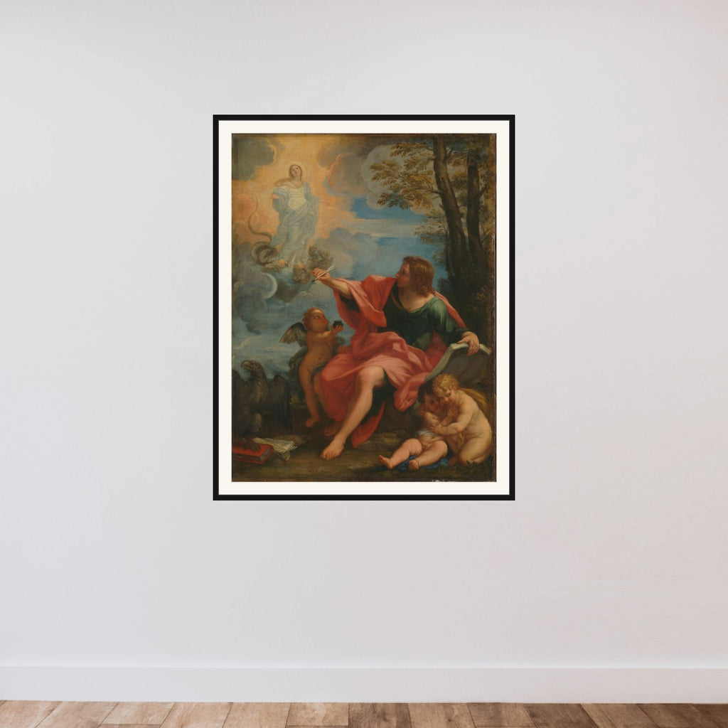 Saint John the Evangelist on Patmos framed — shown to scale