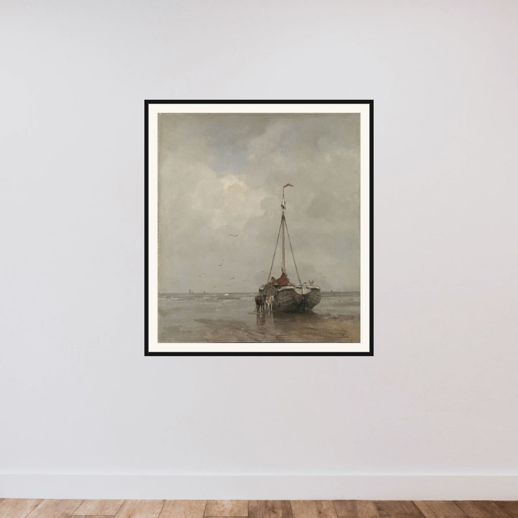 Bluff-bowed Fishing Boat on the Beach at Scheveningen framed — shown to scale