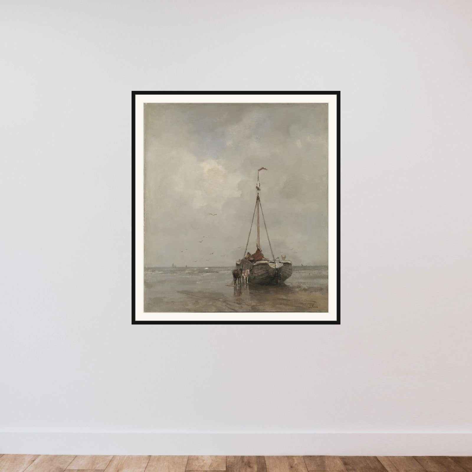 Bluff-bowed Fishing Boat on the Beach at Scheveningen framed — shown to scale