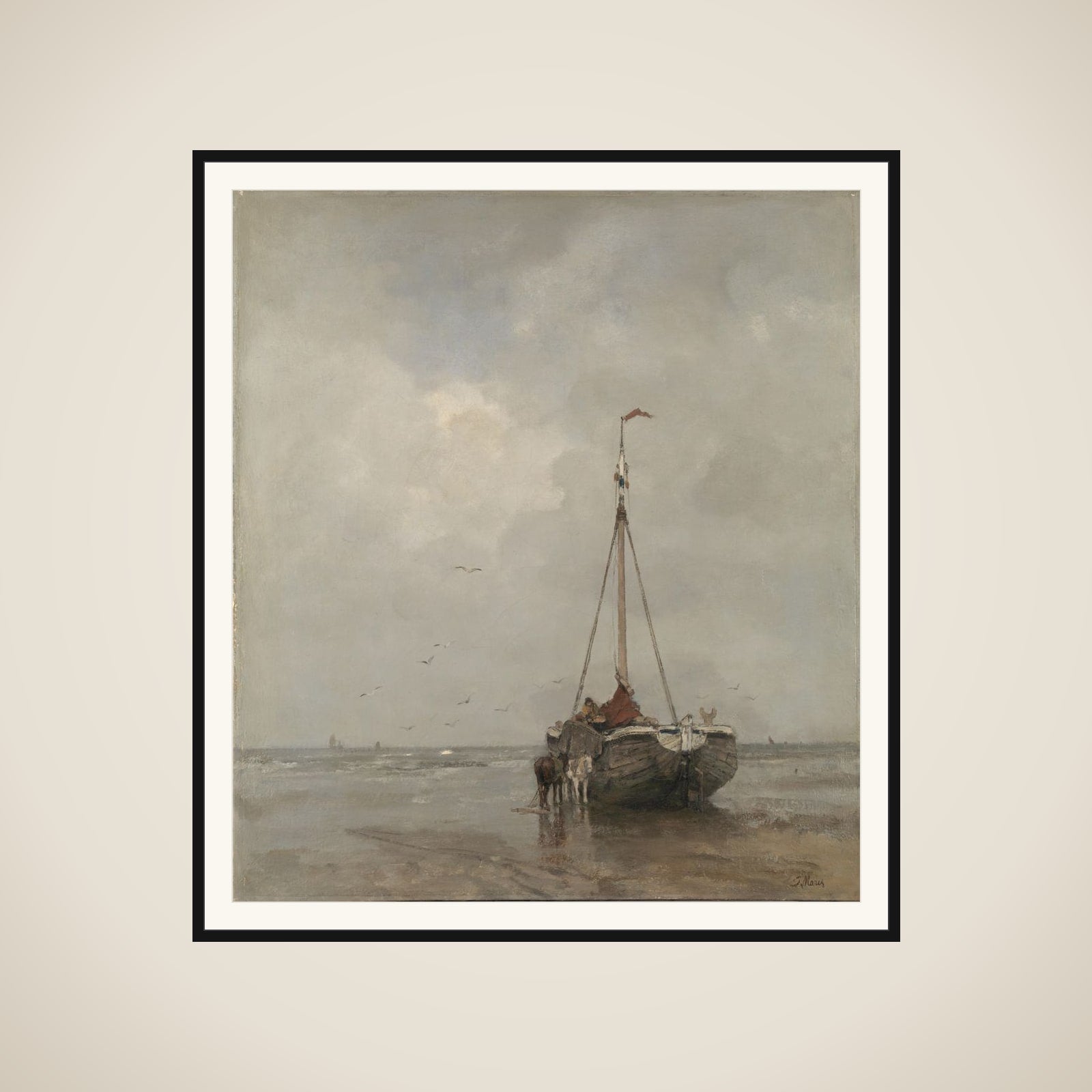 Bluff-bowed Fishing Boat on the Beach at Scheveningen framed