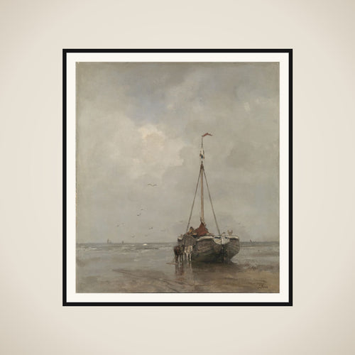 Bluff-bowed Fishing Boat on the Beach at Scheveningen framed