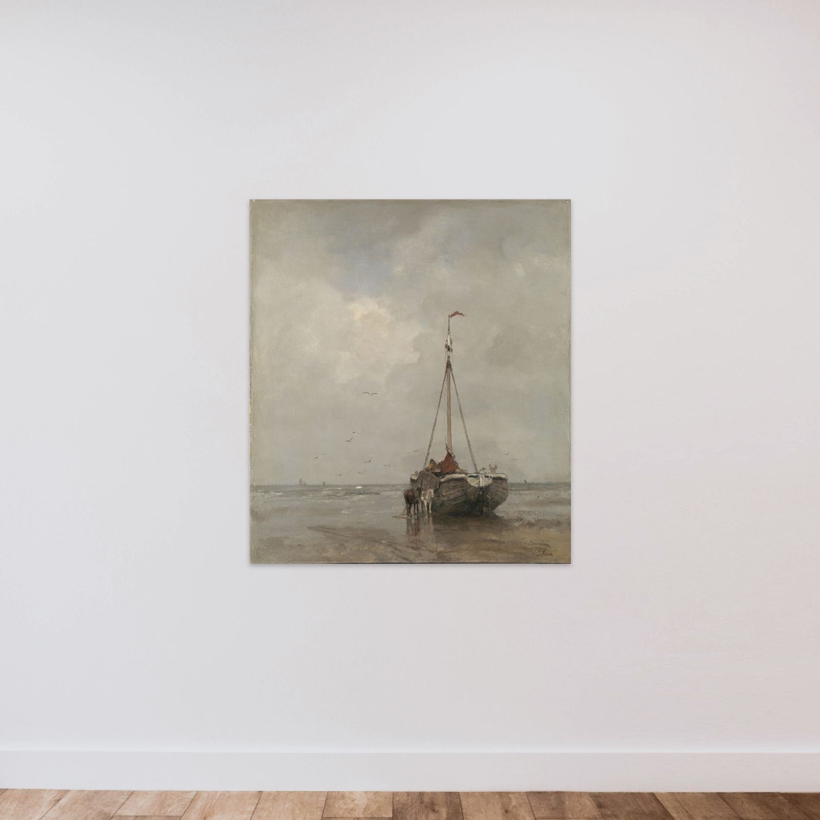 Bluff-bowed Fishing Boat on the Beach at Scheveningen unframed — shown to scale