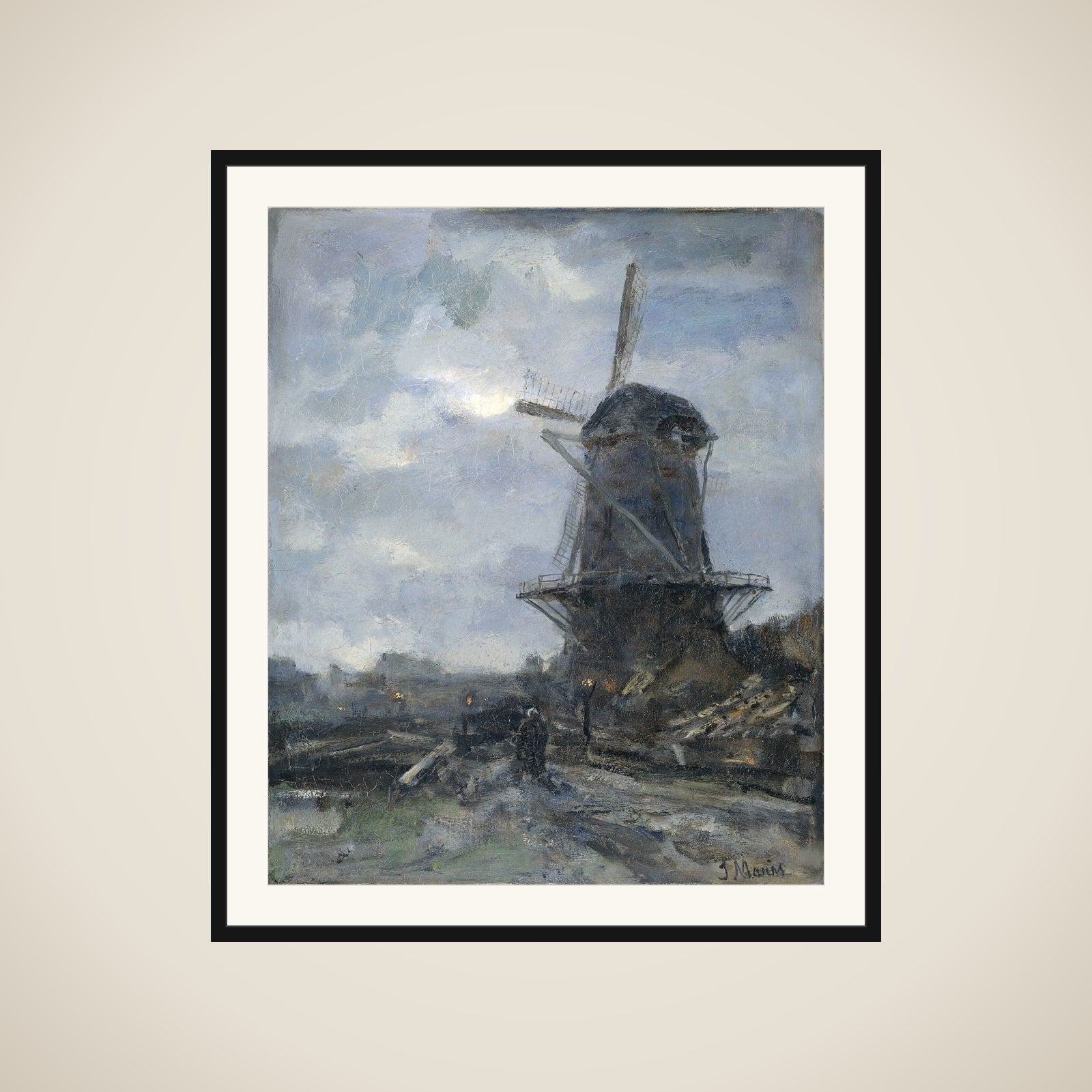 Molen bij maanlicht framed