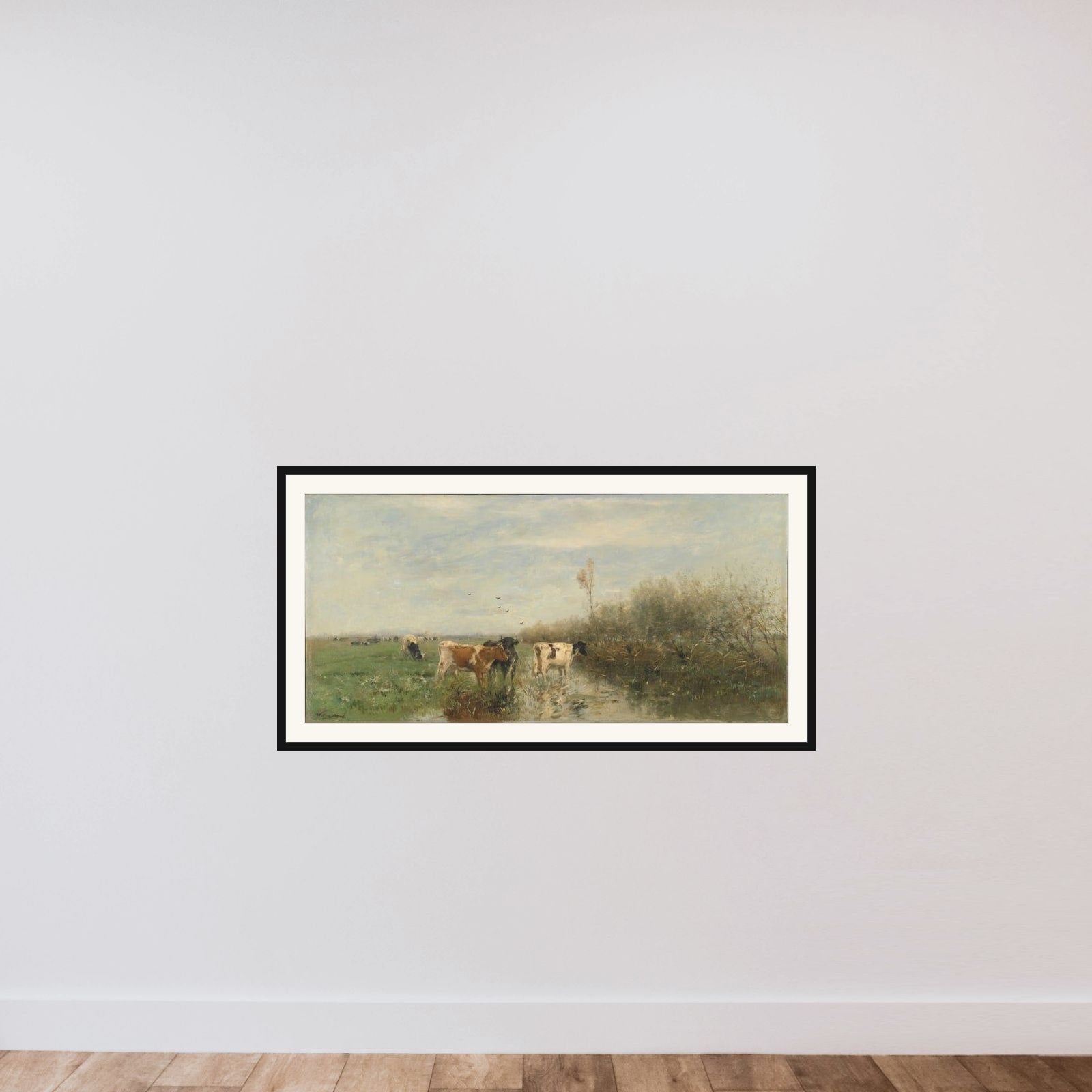 Cows in a Soggy Meadow framed — shown to scale