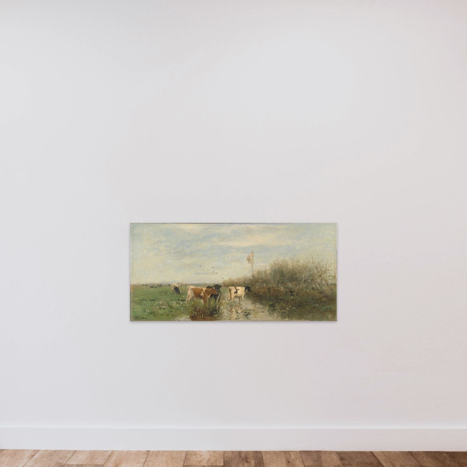 Cows in a Soggy Meadow unframed — shown to scale
