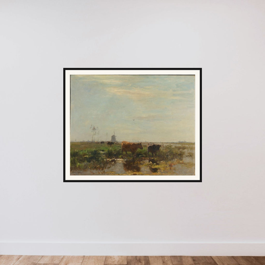 Meadow with Cows beside the Water framed — shown to scale