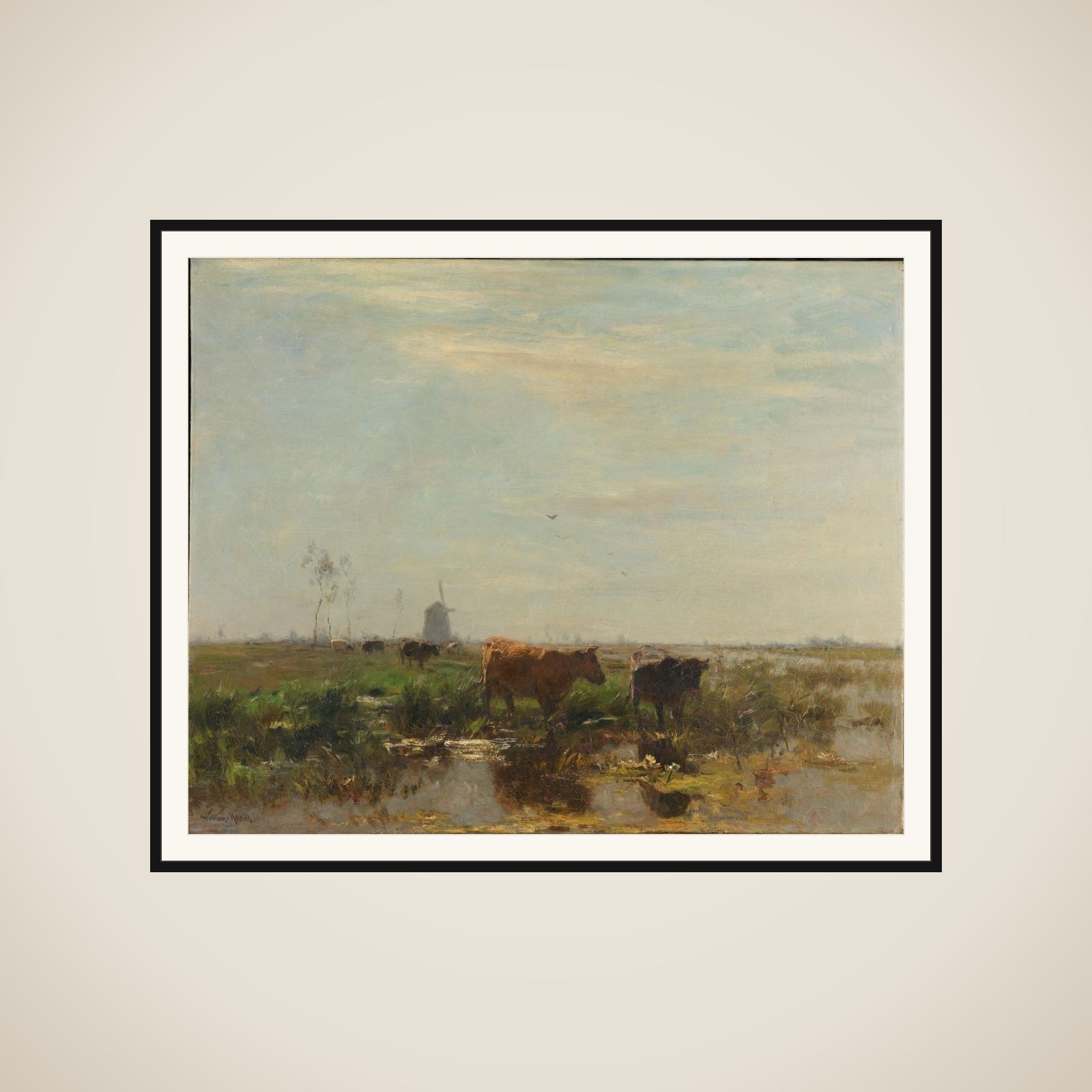 Meadow with Cows beside the Water framed