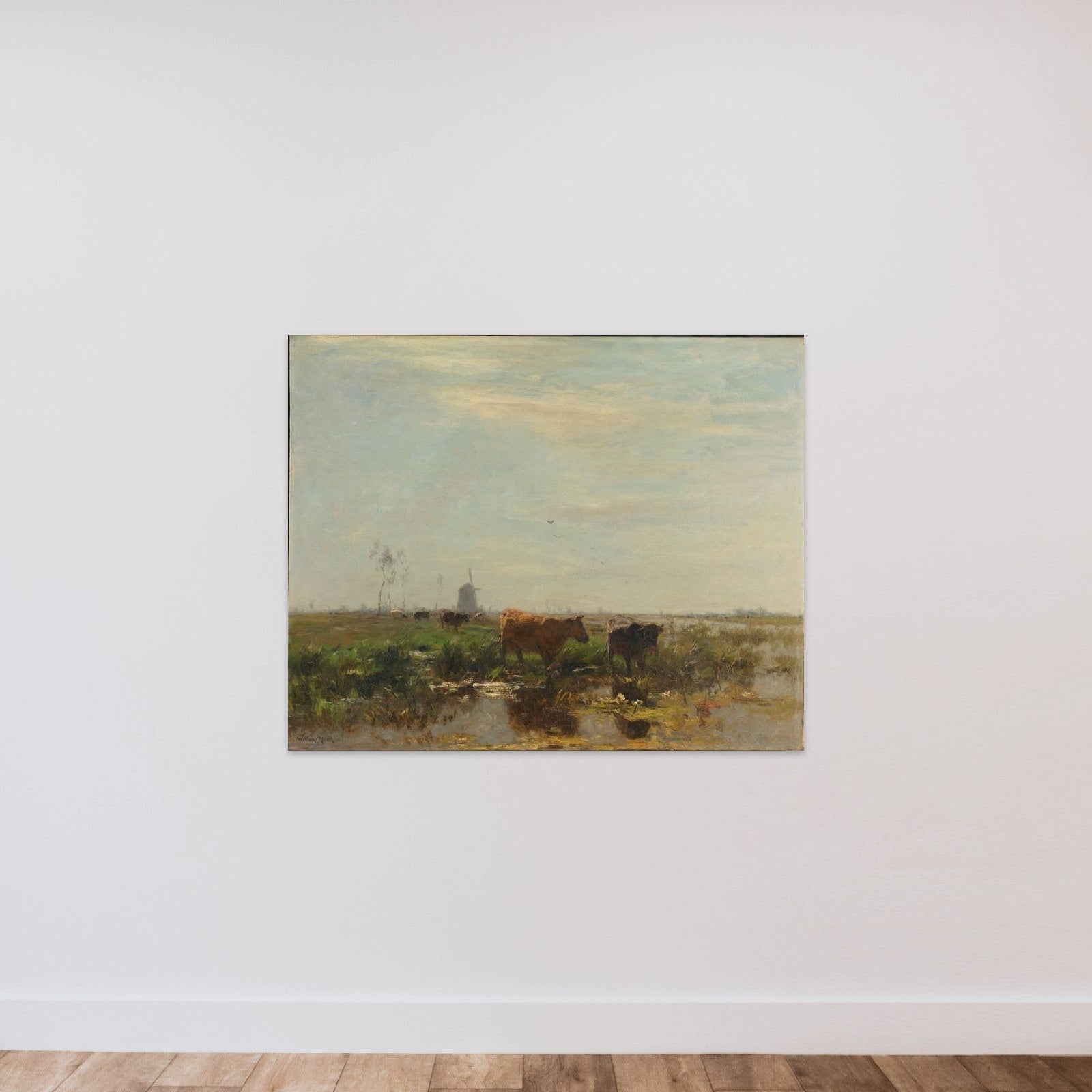Meadow with Cows beside the Water unframed — shown to scale