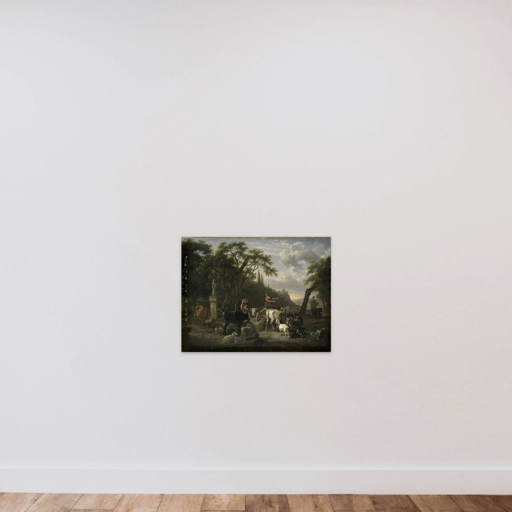 Italian Landscape with Shepherds and Animals at a Fountain unframed — shown to scale