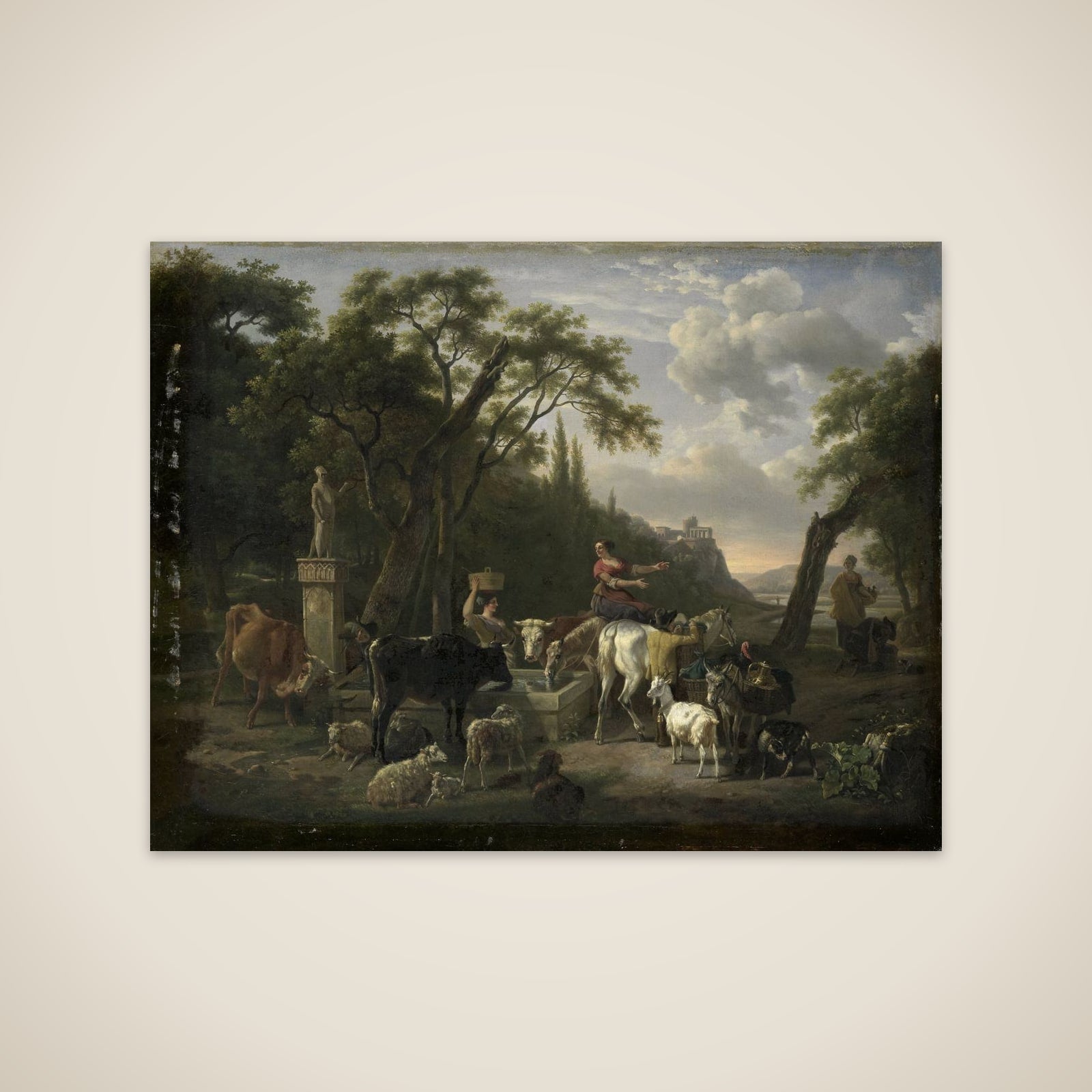Italian Landscape with Shepherds and Animals at a Fountain unframed print