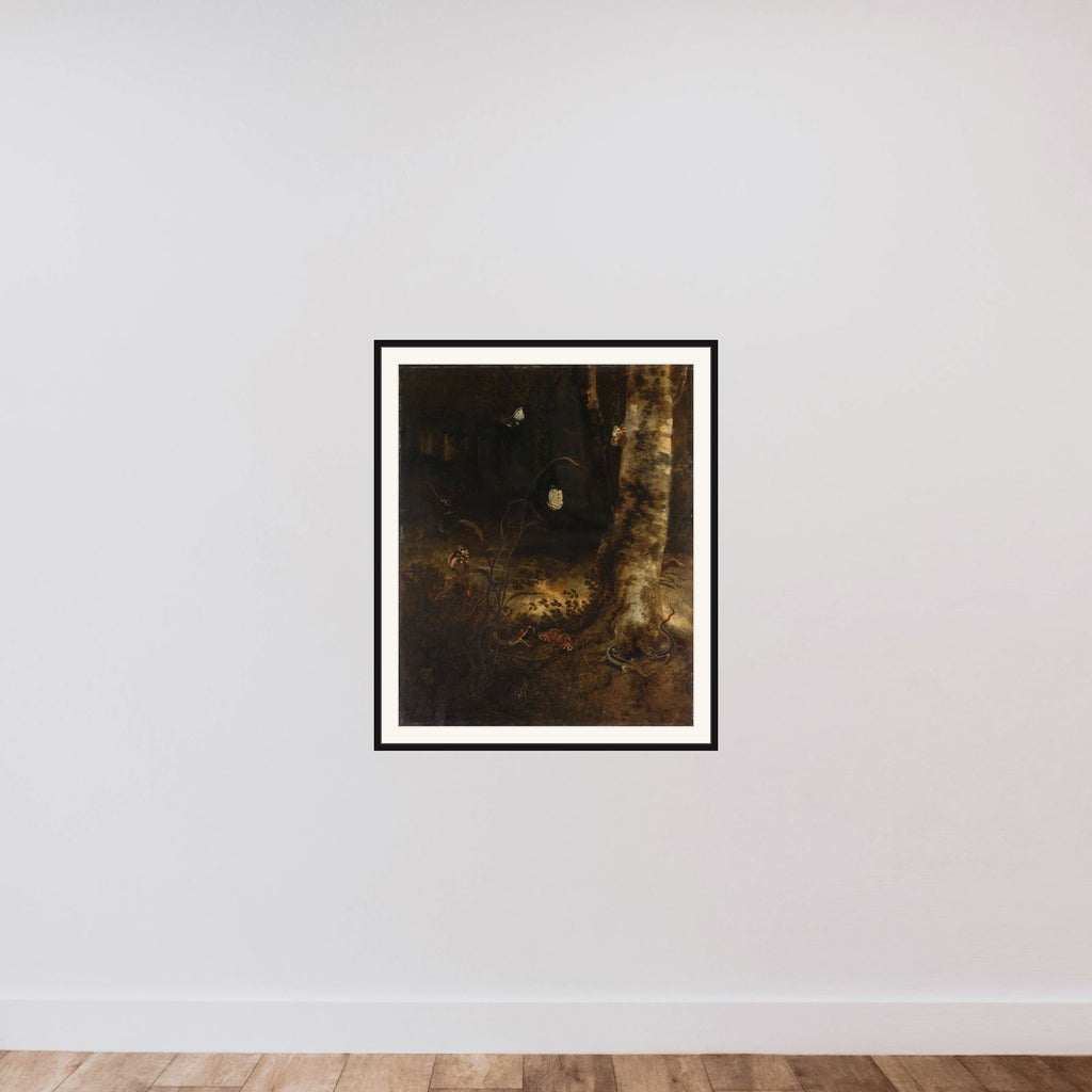 Forest Floor with a Snake, Lizards, Butterflies and other Insects framed — shown to scale