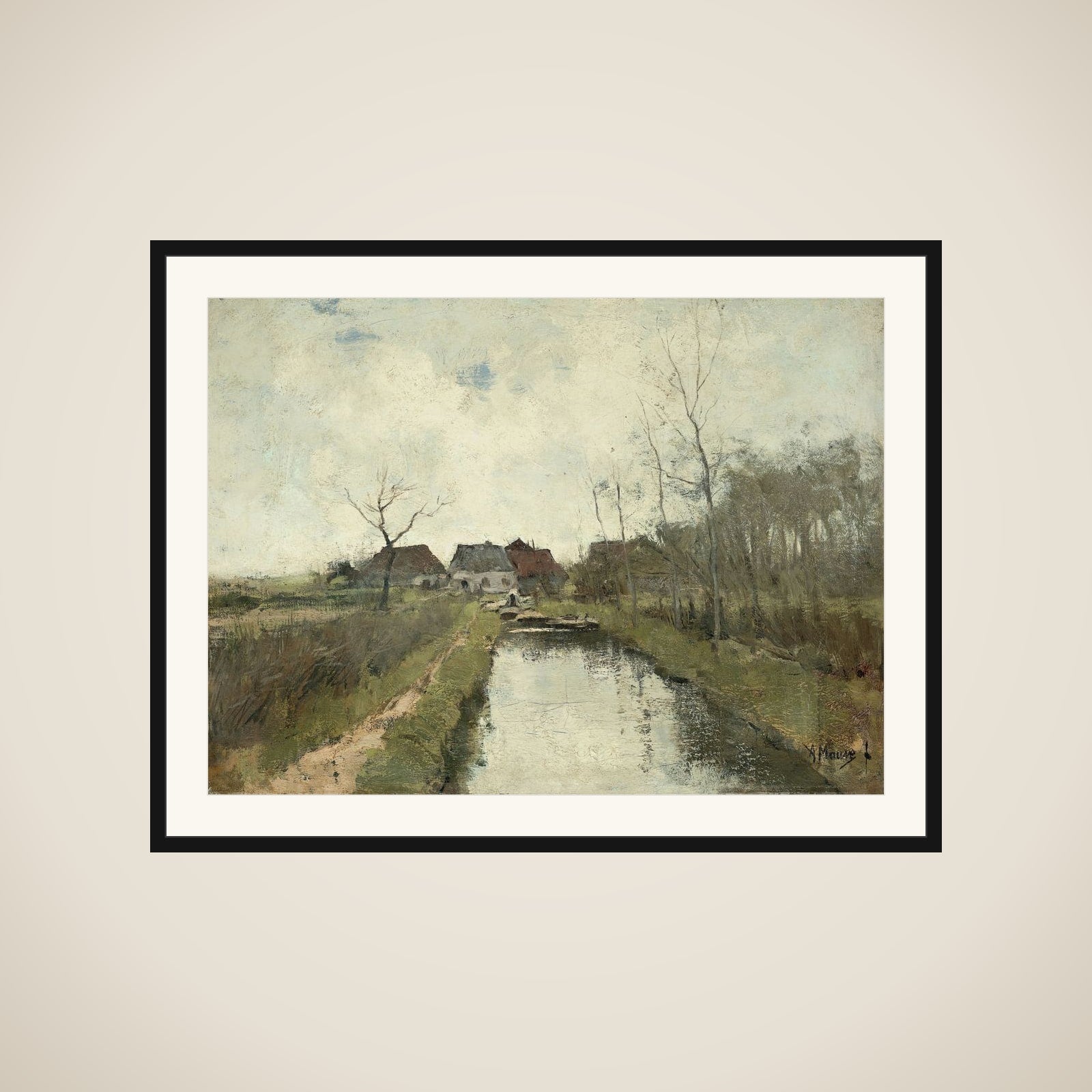 Huisje aan een sloot framed