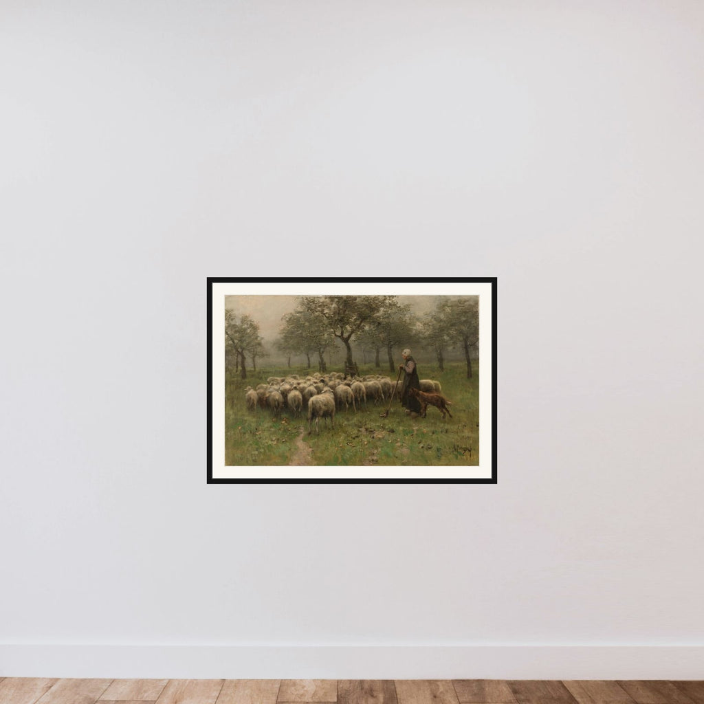 Shepherdess with a Flock of Sheep framed — shown to scale