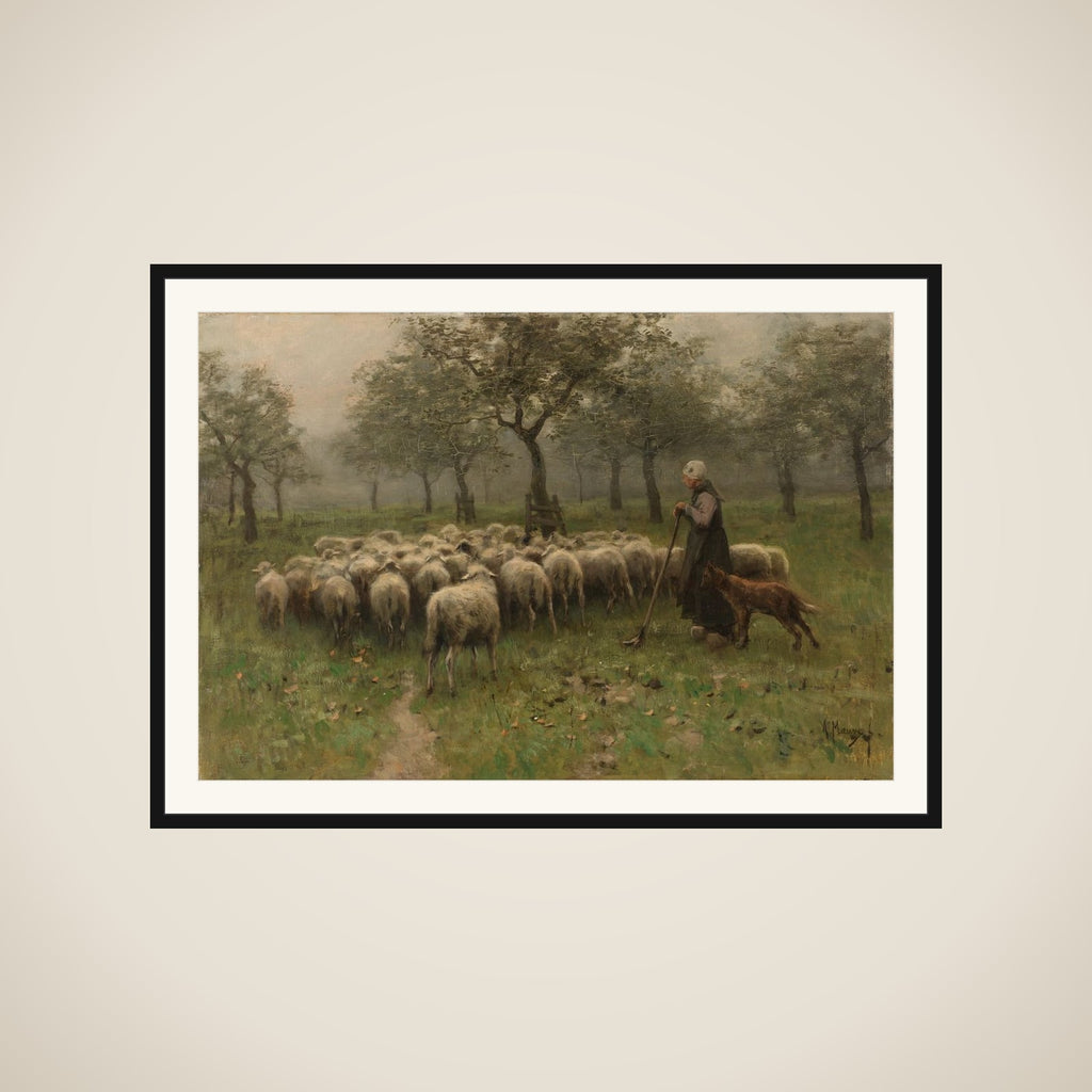 Shepherdess with a Flock of Sheep framed