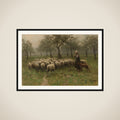 Shepherdess with a Flock of Sheep framed