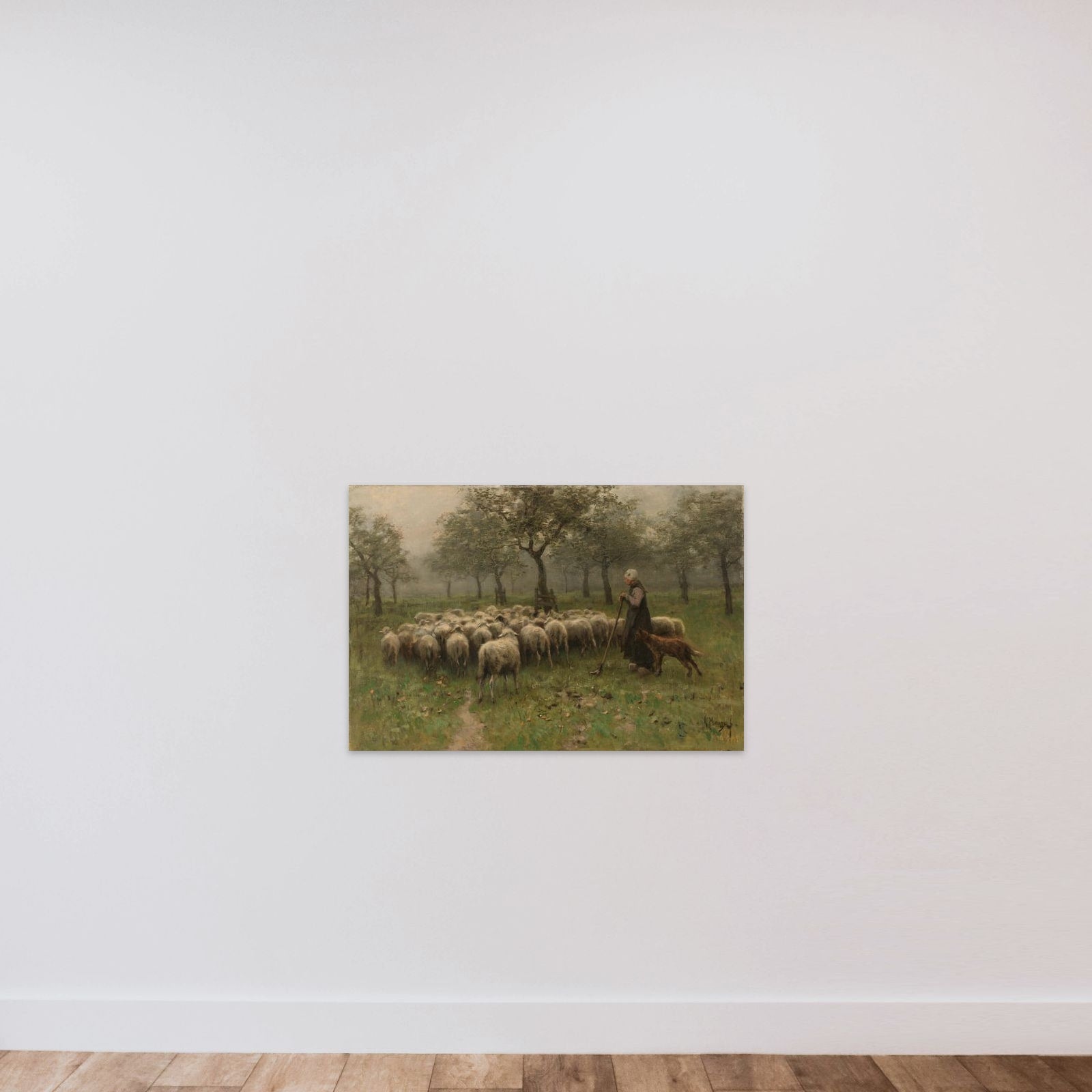Shepherdess with a Flock of Sheep unframed — shown to scale