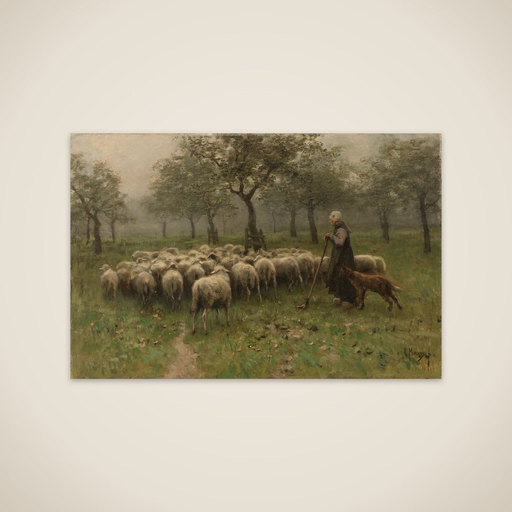 Shepherdess with a Flock of Sheep unframed print