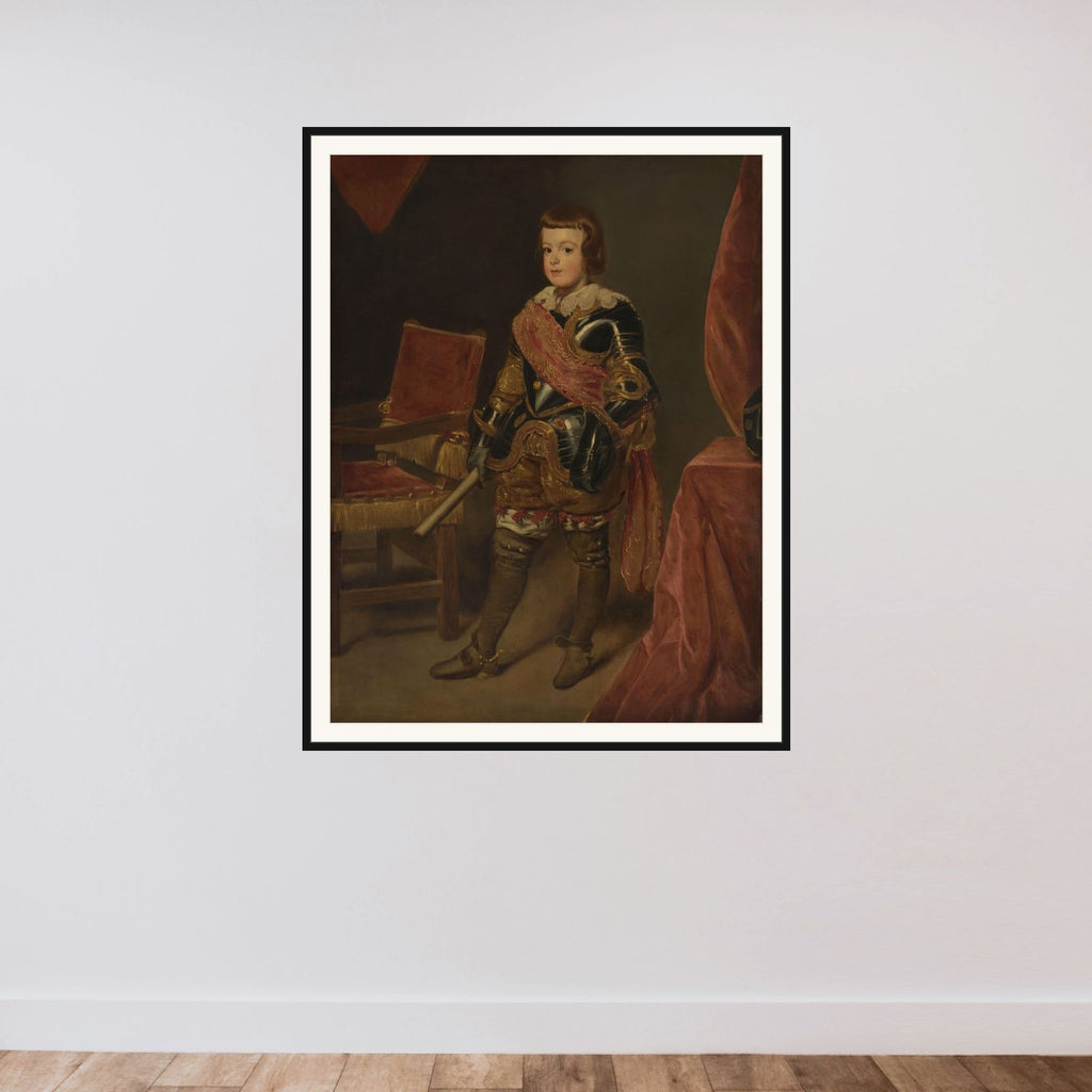 Portrait of Prince Baltasar Carlos, Son of the Spanish King Philip IV, at approximately 11 years of age framed — shown to scale