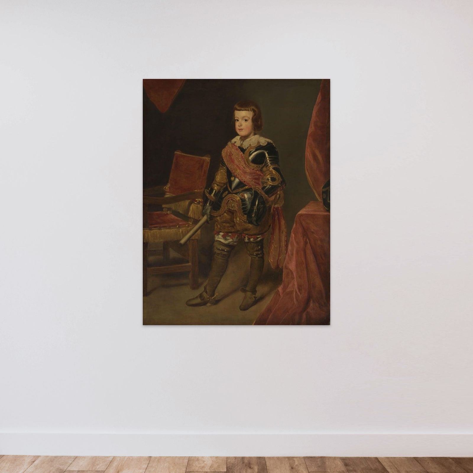 Portrait of Prince Baltasar Carlos, Son of the Spanish King Philip IV, at approximately 11 years of age unframed — shown to scale