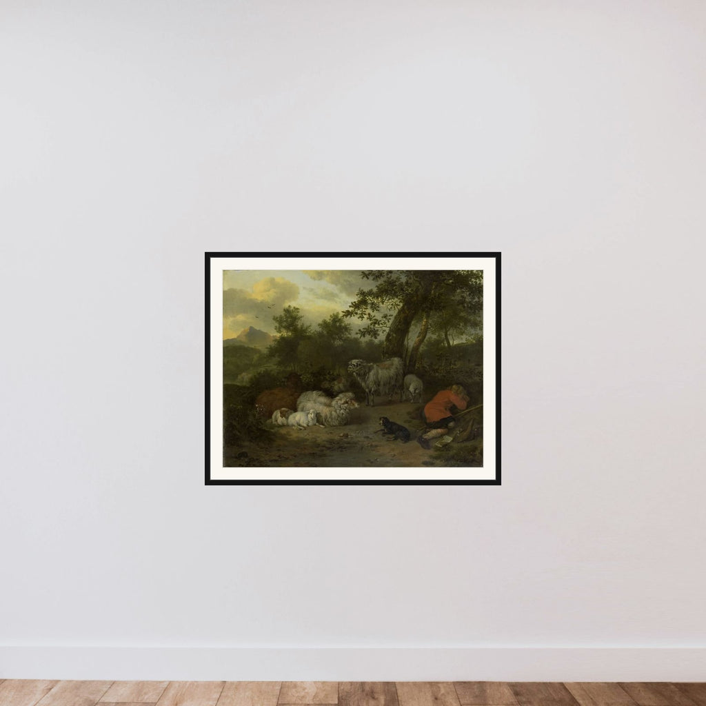 The Sleeping Shepherd framed — shown to scale