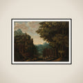 Mountainous Landscape with River Valley and Castles framed