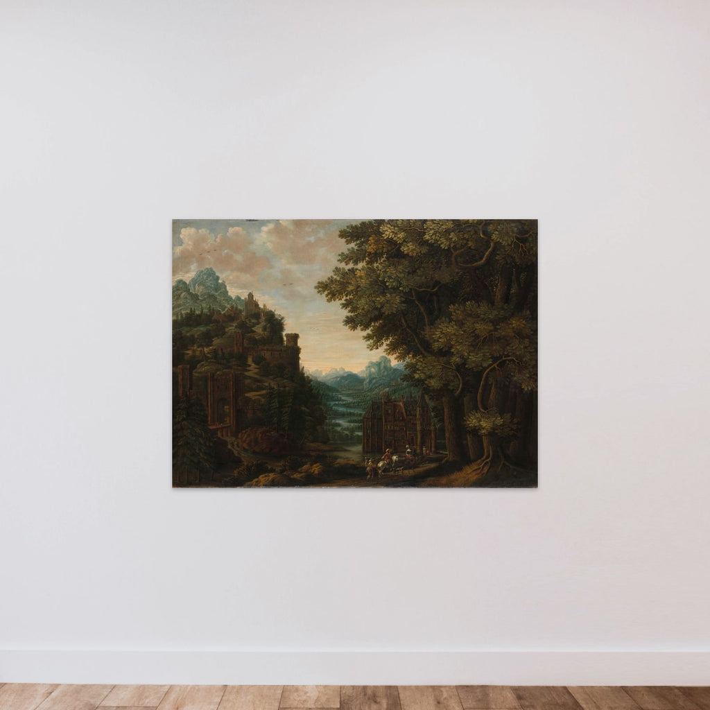 Mountainous Landscape with River Valley and Castles unframed — shown to scale
