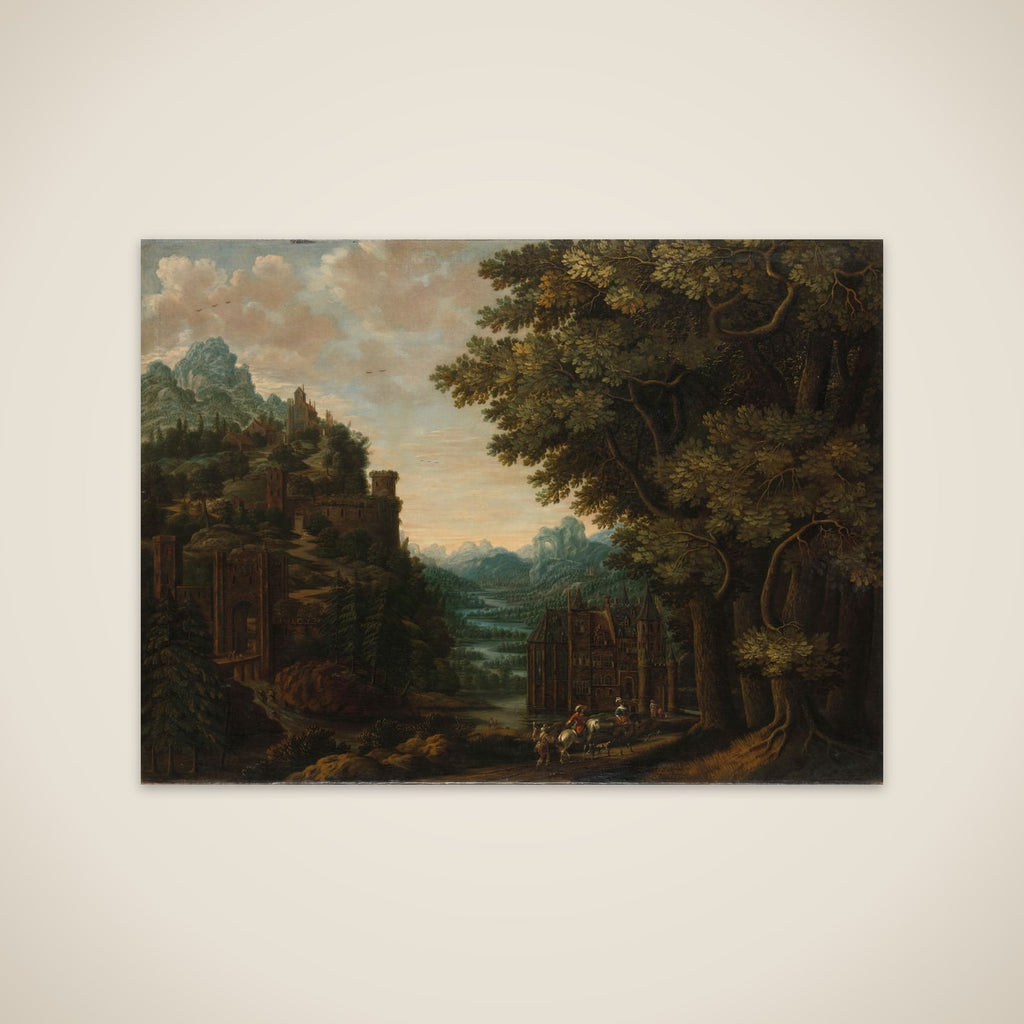 Mountainous Landscape with River Valley and Castles unframed print
