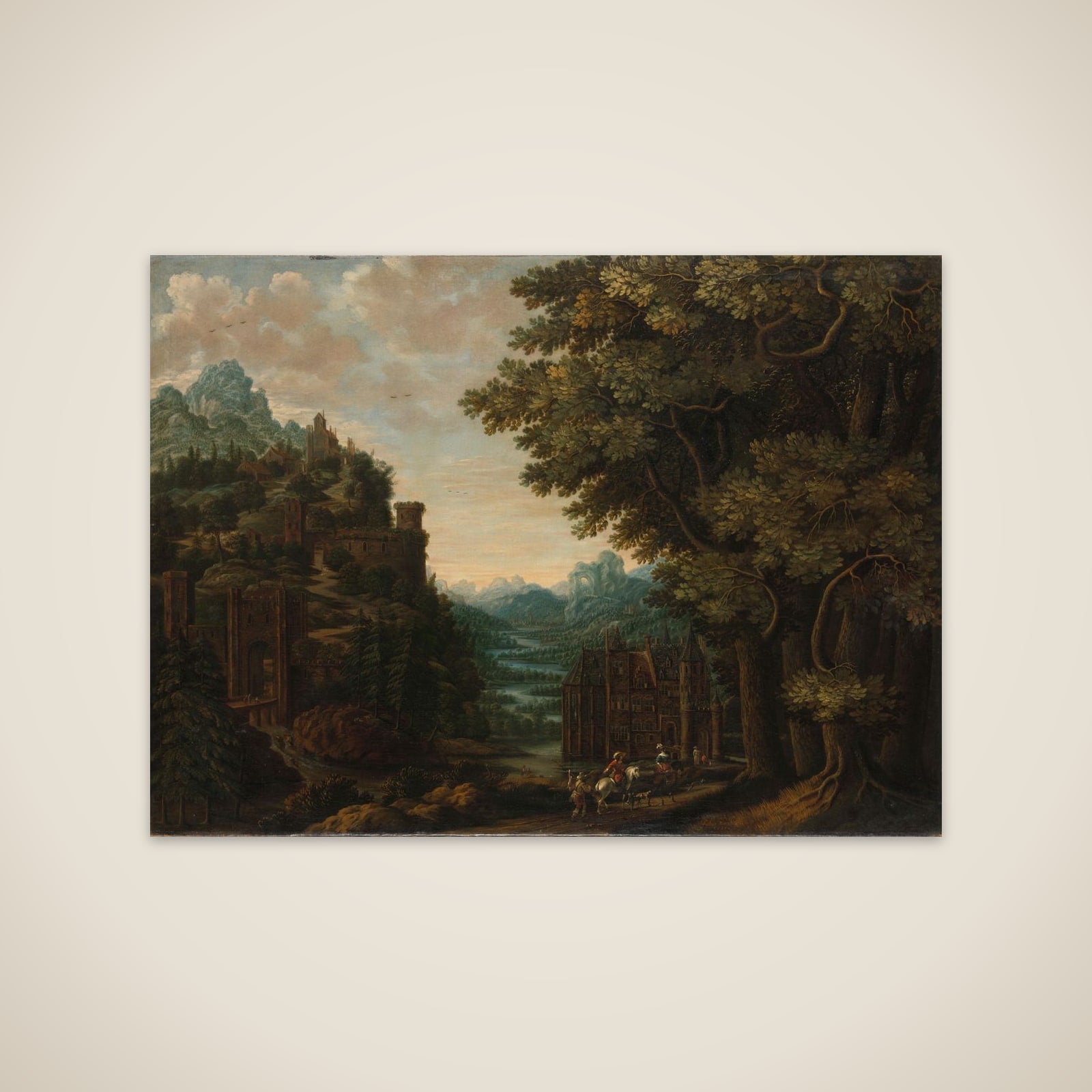 Mountainous Landscape with River Valley and Castles unframed print