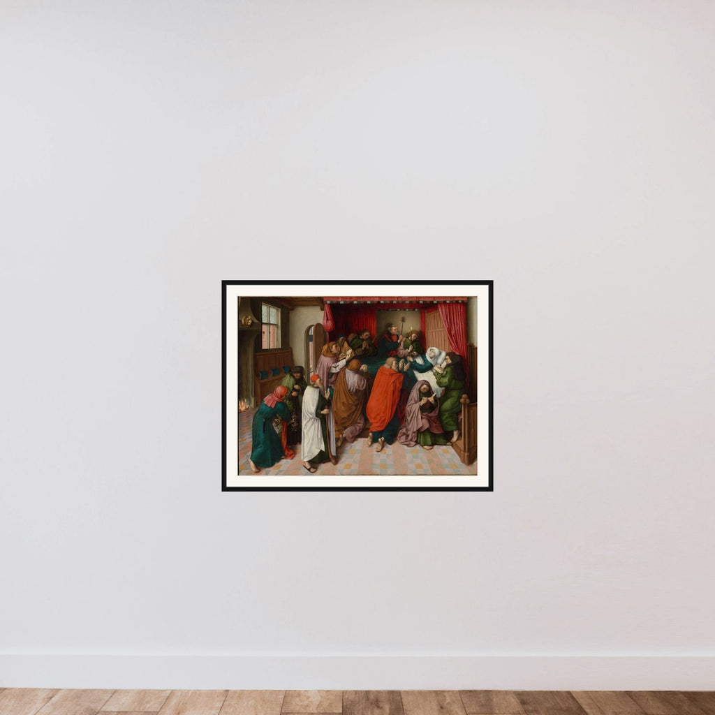 The Death of the Virgin framed — shown to scale