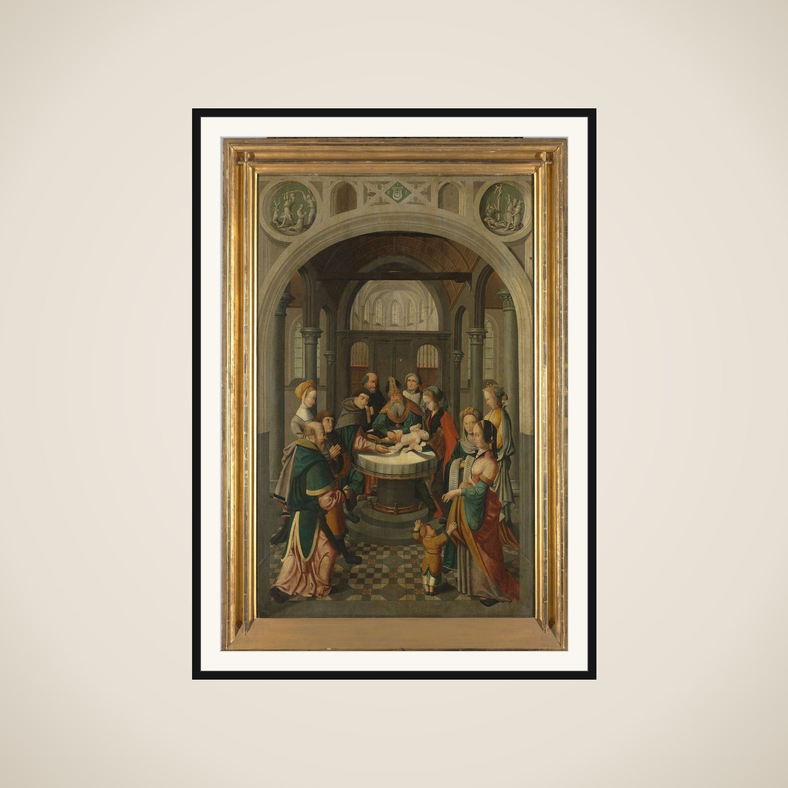 Panel of an Altarpiece with Circumcision of Christ, on verso is Resurrection of Christ framed