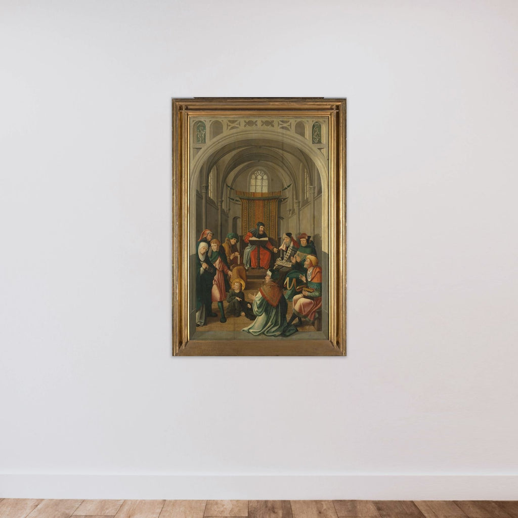 Panel of an Altarpiece with Dispute with the Doctors, on verso is Appearance of Christ to his Mother unframed — shown to scale