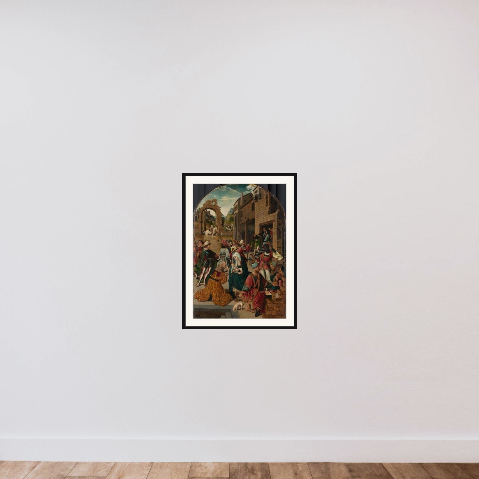 The Adoration of the Magi framed — shown to scale