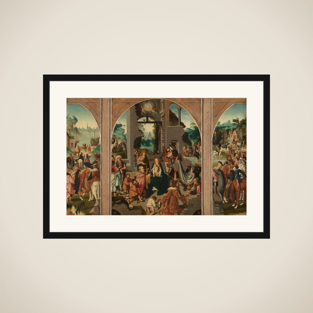 Triptych with Adoration of the Magi (center and inner wings), Saint Antony Abbot (left, outer wing) and Saint Adrian (right, outer wing) framed