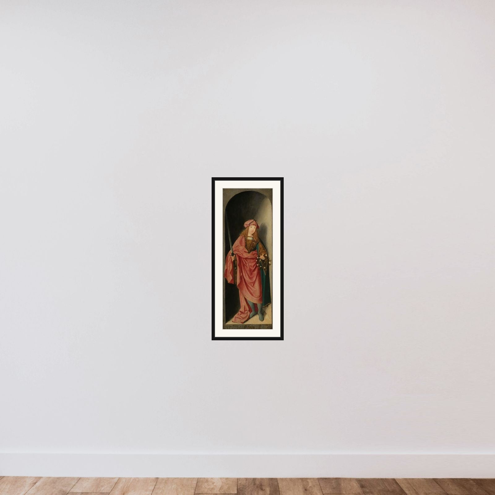 Saint Valerian, left wing of a triptych framed — shown to scale