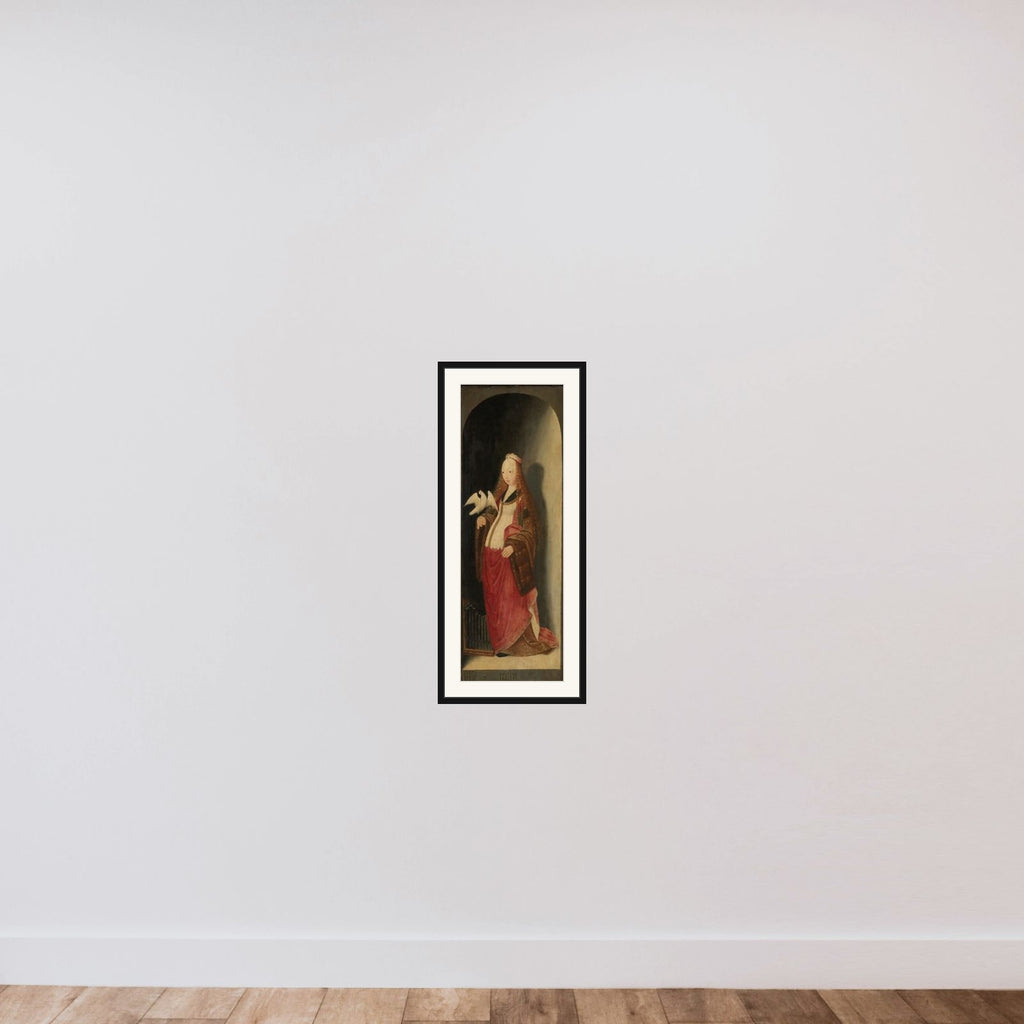 Saint Cecilia, right wing of a triptych framed — shown to scale