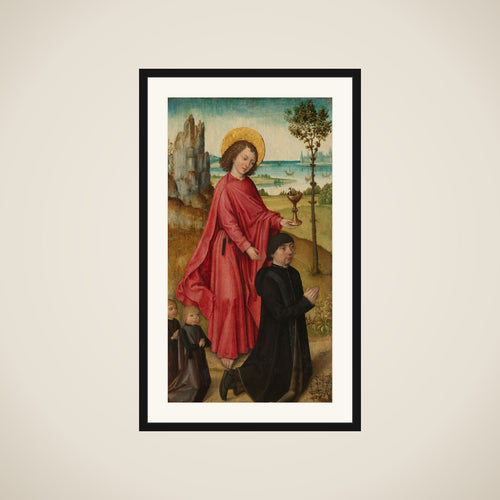 A Donor and his two Sons with Saint John the Evangelist, inner left wing of a triptych framed