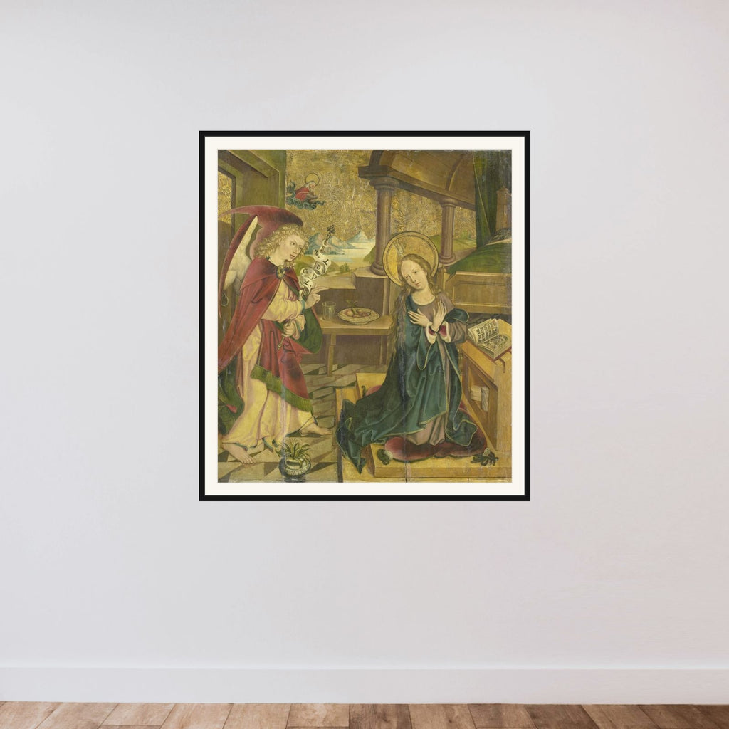 Annunciation to the Virgin framed — shown to scale