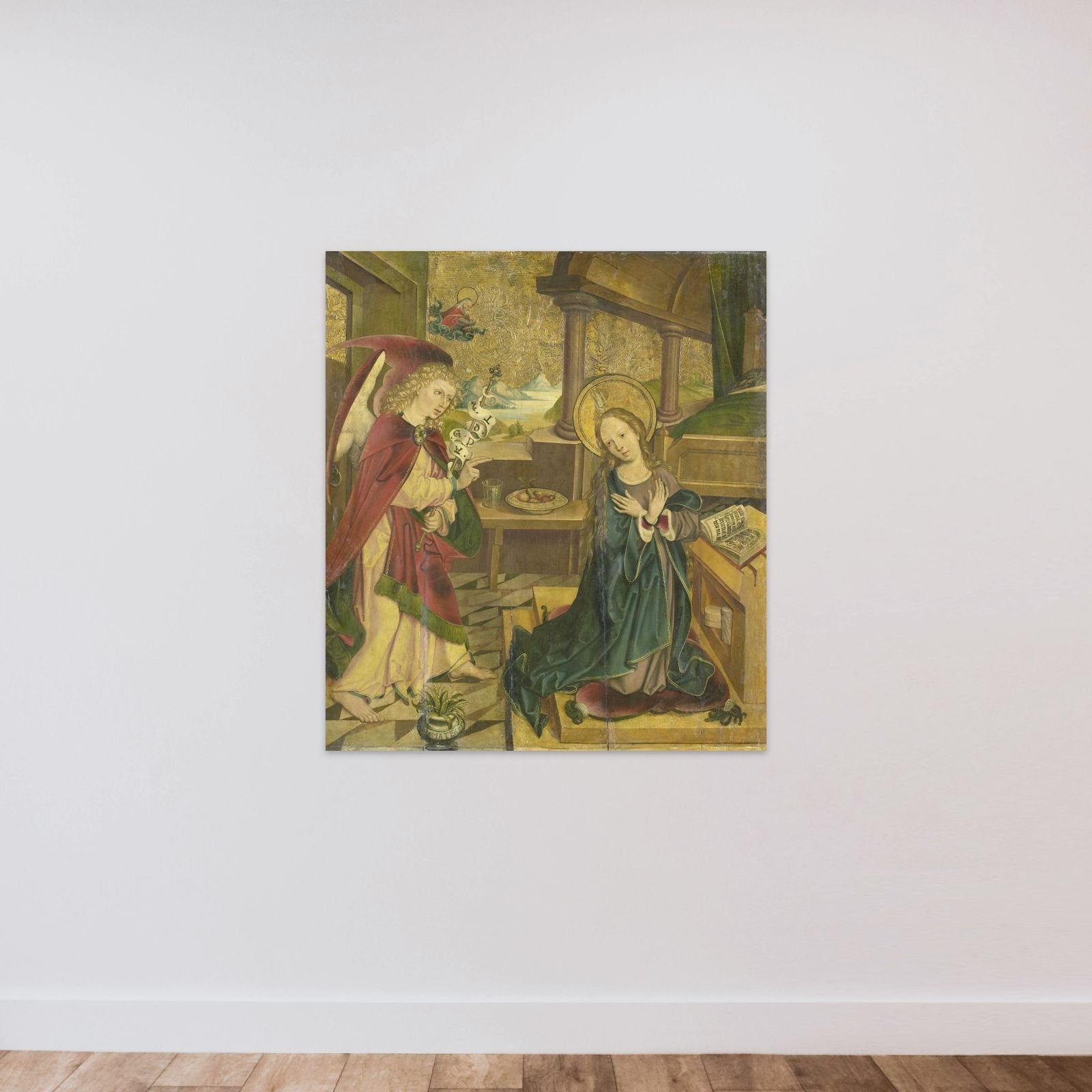 Annunciation to the Virgin unframed — shown to scale